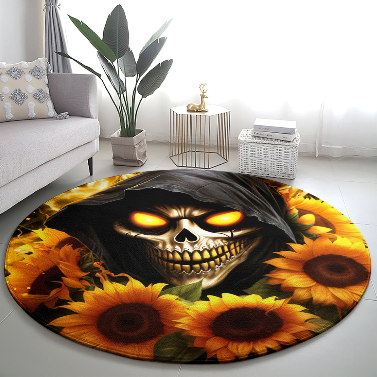 Sunflower Skull Round Carpet Assuming I Was Like Most Girls Was Your First Mistake
