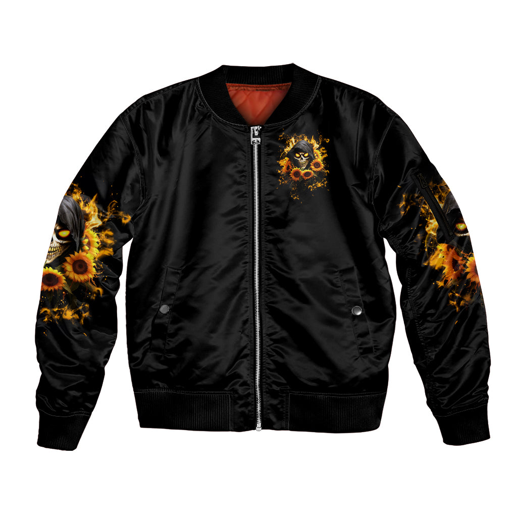 Sunflower Skull Sleeve Zip Bomber Jacket Assuming I Was Like Most Girls Was Your First Mistake - Wonder Print Shop