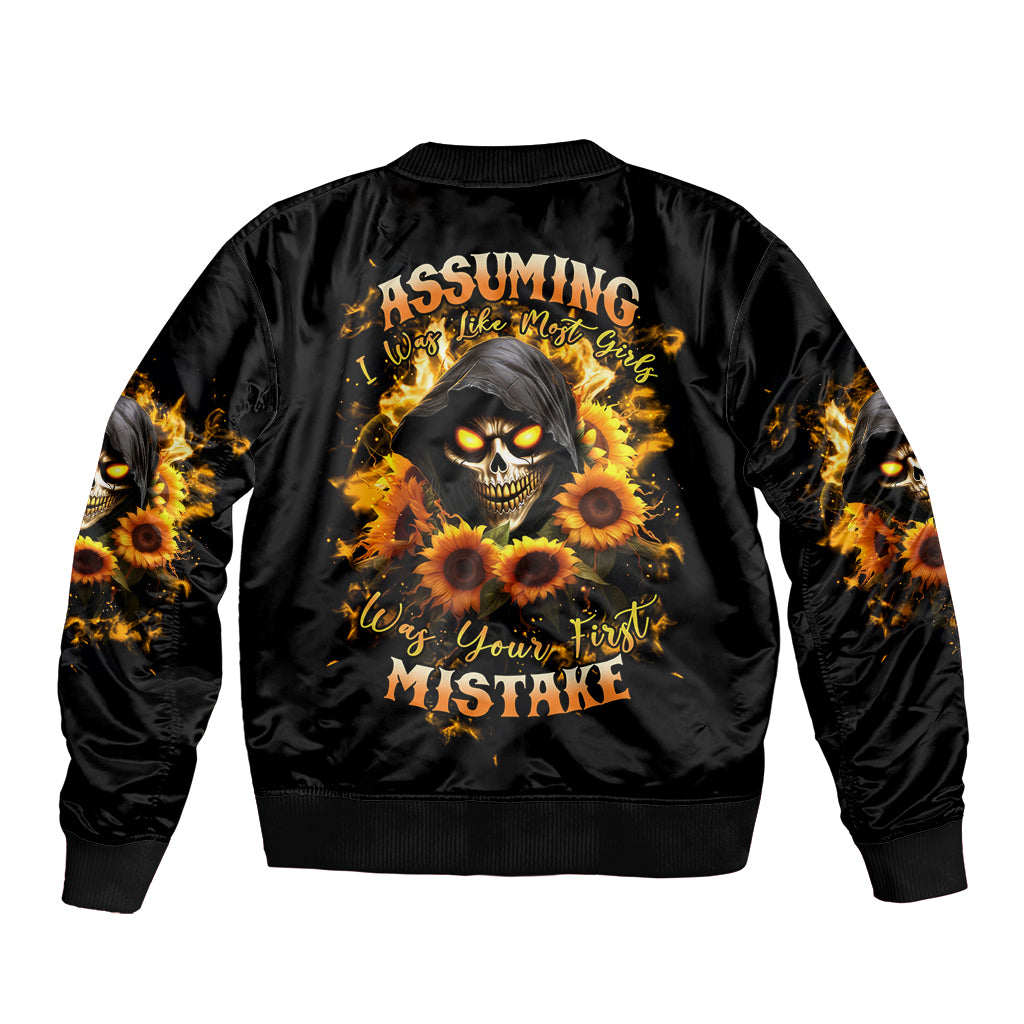 Sunflower Skull Sleeve Zip Bomber Jacket Assuming I Was Like Most Girls Was Your First Mistake - Wonder Print Shop