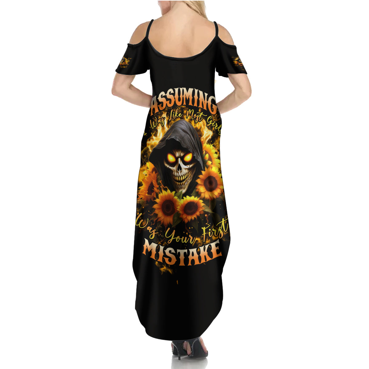 Sunflower Skull Summer Maxi Dress Assuming I Was Like Most Girls Was Your First Mistake - Wonder Print Shop