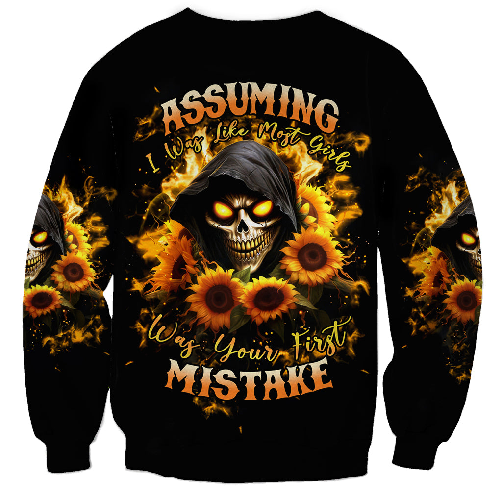 Sunflower Skull Sweatshirt Assuming I Was Like Most Girls Was Your First Mistake - Wonder Print Shop