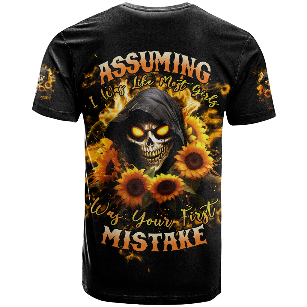Sunflower Skull T Shirt Assuming I Was Like Most Girls Was Your First Mistake - Wonder Print Shop