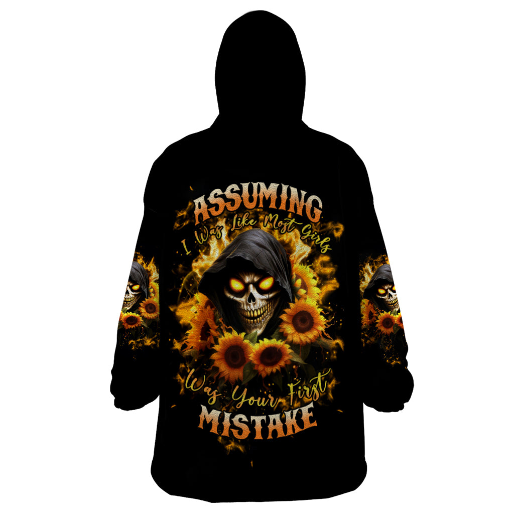 Sunflower Skull Wearable Blanket Hoodie Assuming I Was Like Most Girls Was Your First Mistake - Wonder Print Shop