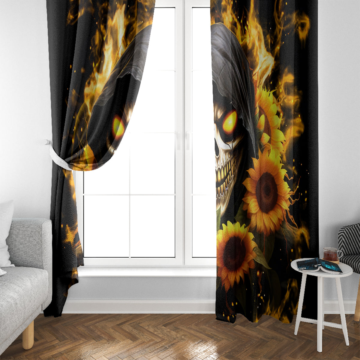 Sunflower Skull Window Curtain Assuming I Was Like Most Girls Was Your First Mistake - Wonder Print Shop
