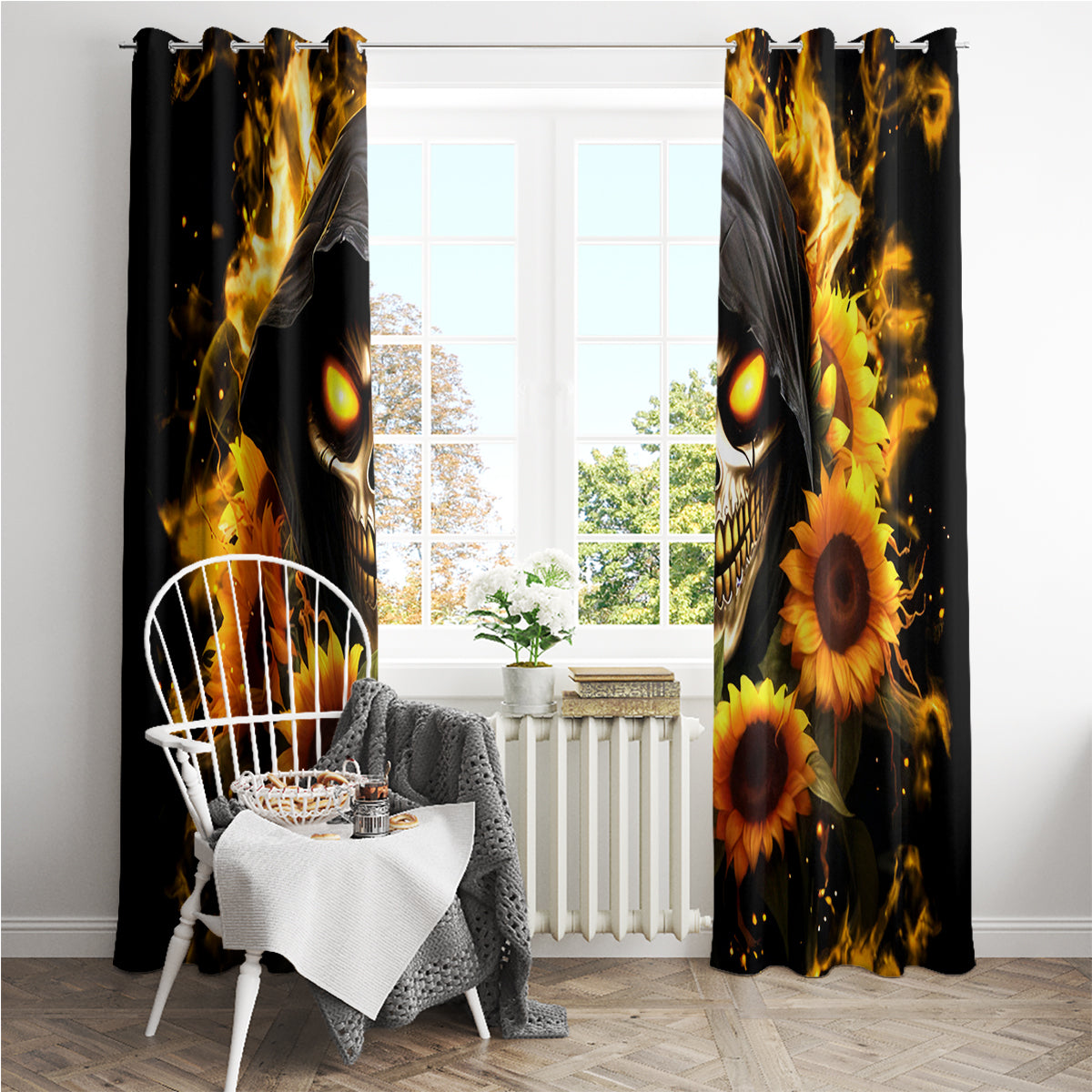 Sunflower Skull Window Curtain Assuming I Was Like Most Girls Was Your First Mistake - Wonder Print Shop