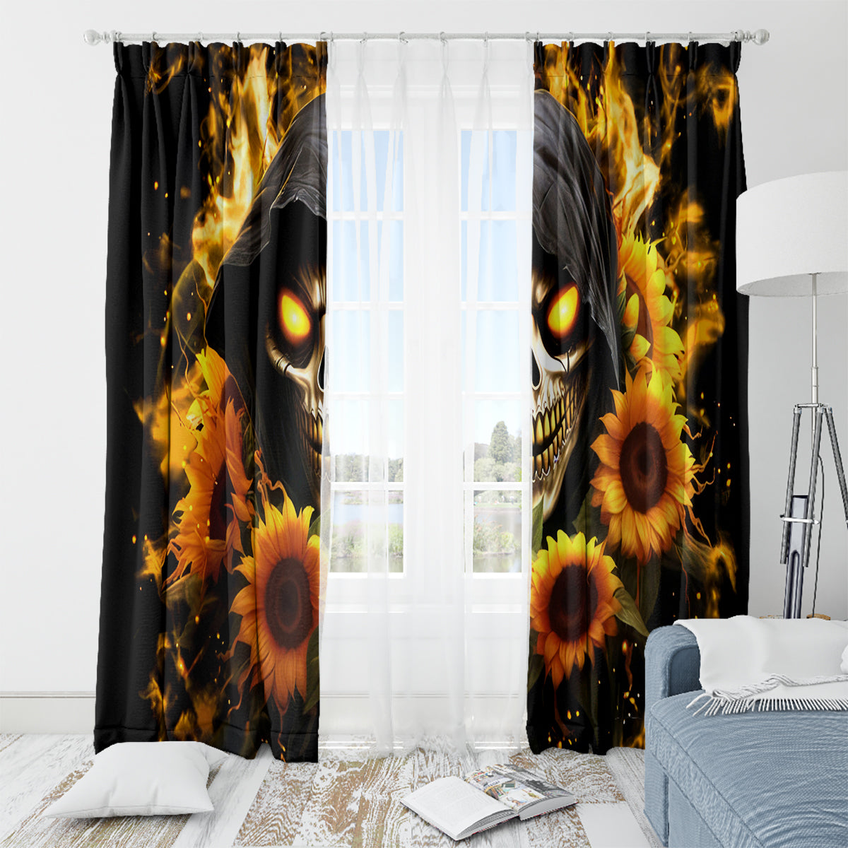 Sunflower Skull Window Curtain Assuming I Was Like Most Girls Was Your First Mistake - Wonder Print Shop