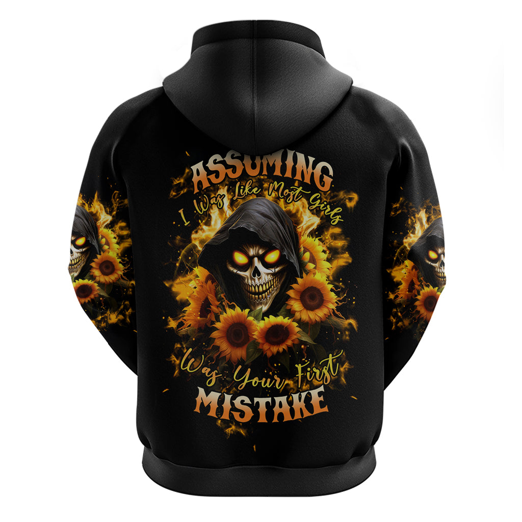 Sunflower Skull Zip Hoodie Assuming I Was Like Most Girls Was Your First Mistake - Wonder Print Shop