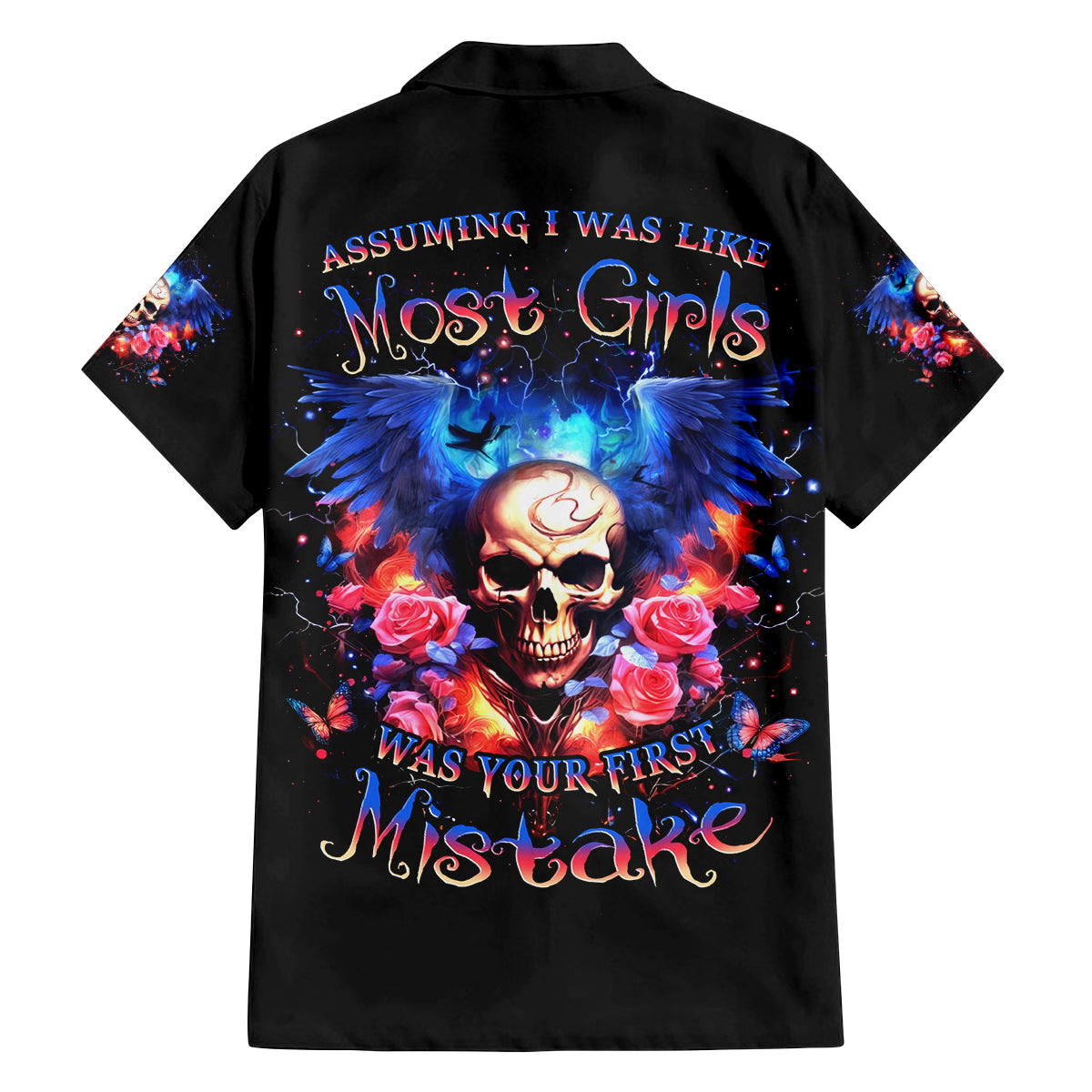 Fairy Skull Family Matching Long Sleeve Bodycon Dress and Hawaiian Shirt Assuming I Was Like Most Girls Was Your First Mistake - Wonder Print Shop