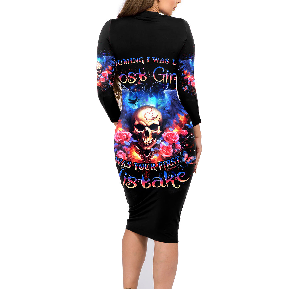 Fairy Skull Family Matching Long Sleeve Bodycon Dress and Hawaiian Shirt Assuming I Was Like Most Girls Was Your First Mistake - Wonder Print Shop
