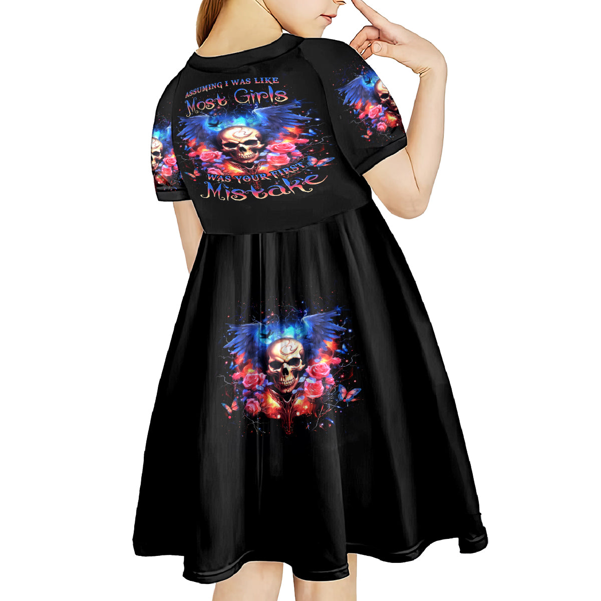 Fairy Skull Kid Short Sleeve Dress Assuming I Was Like Most Girls Was Your First Mistake - Wonder Print Shop