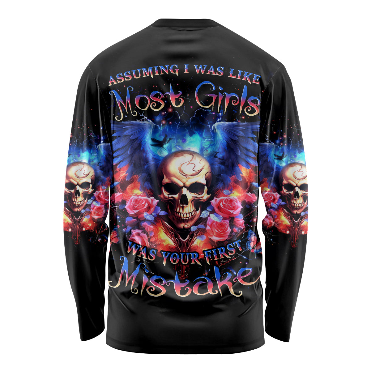 Fairy Skull Long Sleeve Shirt Assuming I Was Like Most Girls Was Your First Mistake - Wonder Print Shop