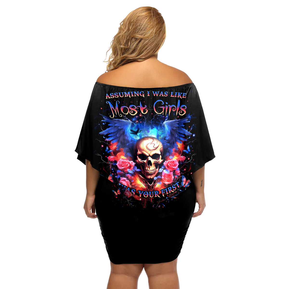 Fairy Skull Off Shoulder Short Dress Assuming I Was Like Most Girls Was Your First Mistake - Wonder Print Shop