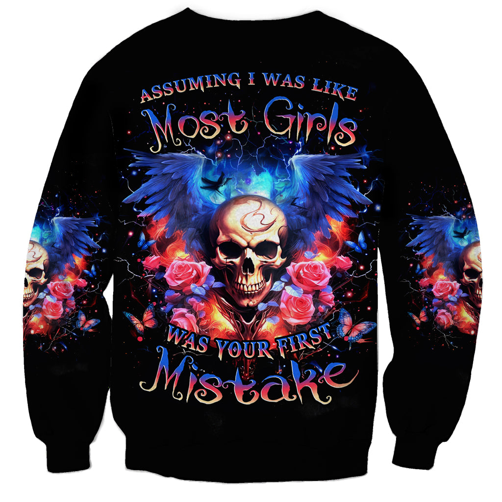Fairy Skull Sweatshirt Assuming I Was Like Most Girls Was Your First Mistake - Wonder Print Shop