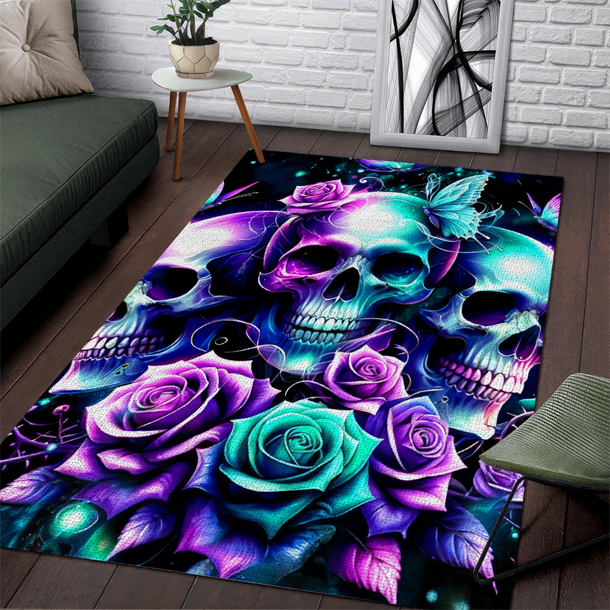 Rose Skull Area Rug Stuck Between IDK IDC And IDGAF - Wonder Print Shop