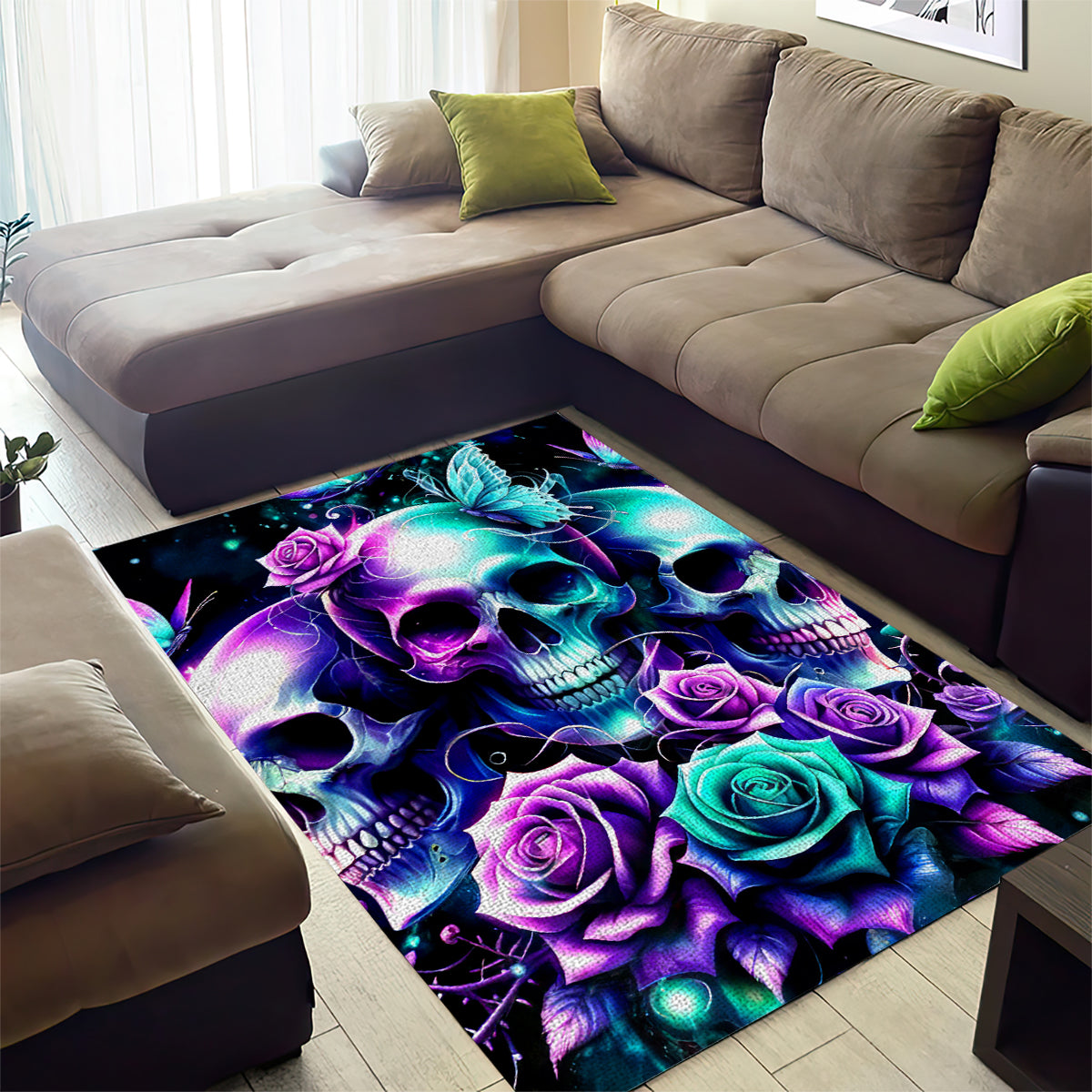 Rose Skull Area Rug Stuck Between IDK IDC And IDGAF - Wonder Print Shop