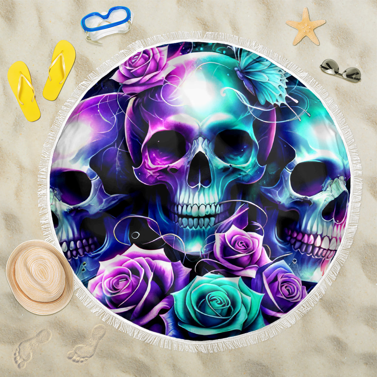 Rose Skull Beach Blanket Stuck Between IDK IDC And IDGAF - Wonder Print Shop