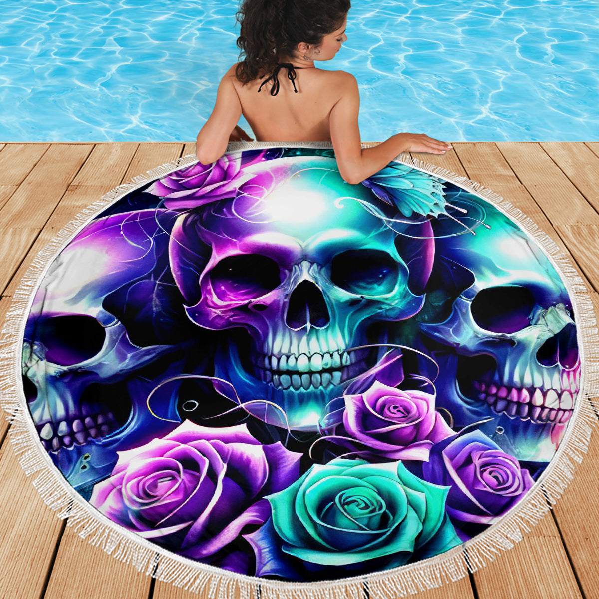 Rose Skull Beach Blanket Stuck Between IDK IDC And IDGAF - Wonder Print Shop