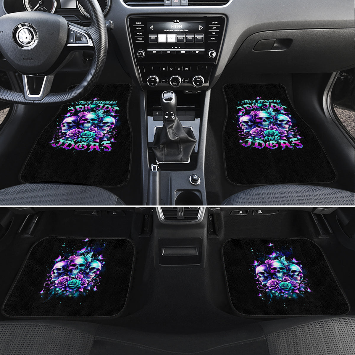 Rose Skull Car Mats Stuck Between IDK IDC And IDGAF - Wonder Print Shop