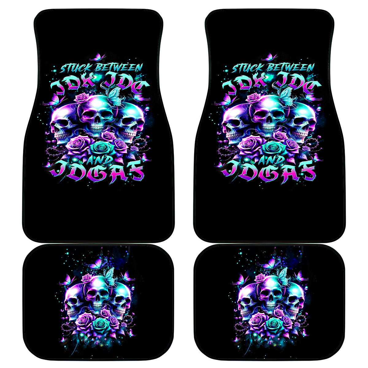 Rose Skull Car Mats Stuck Between IDK IDC And IDGAF - Wonder Print Shop