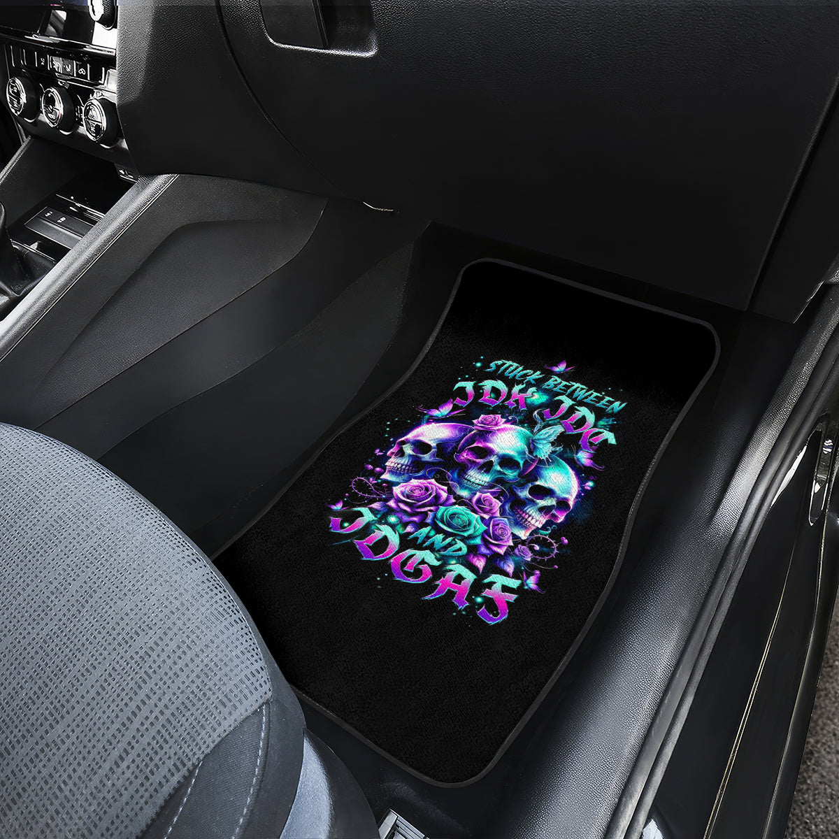 Rose Skull Car Mats Stuck Between IDK IDC And IDGAF - Wonder Print Shop