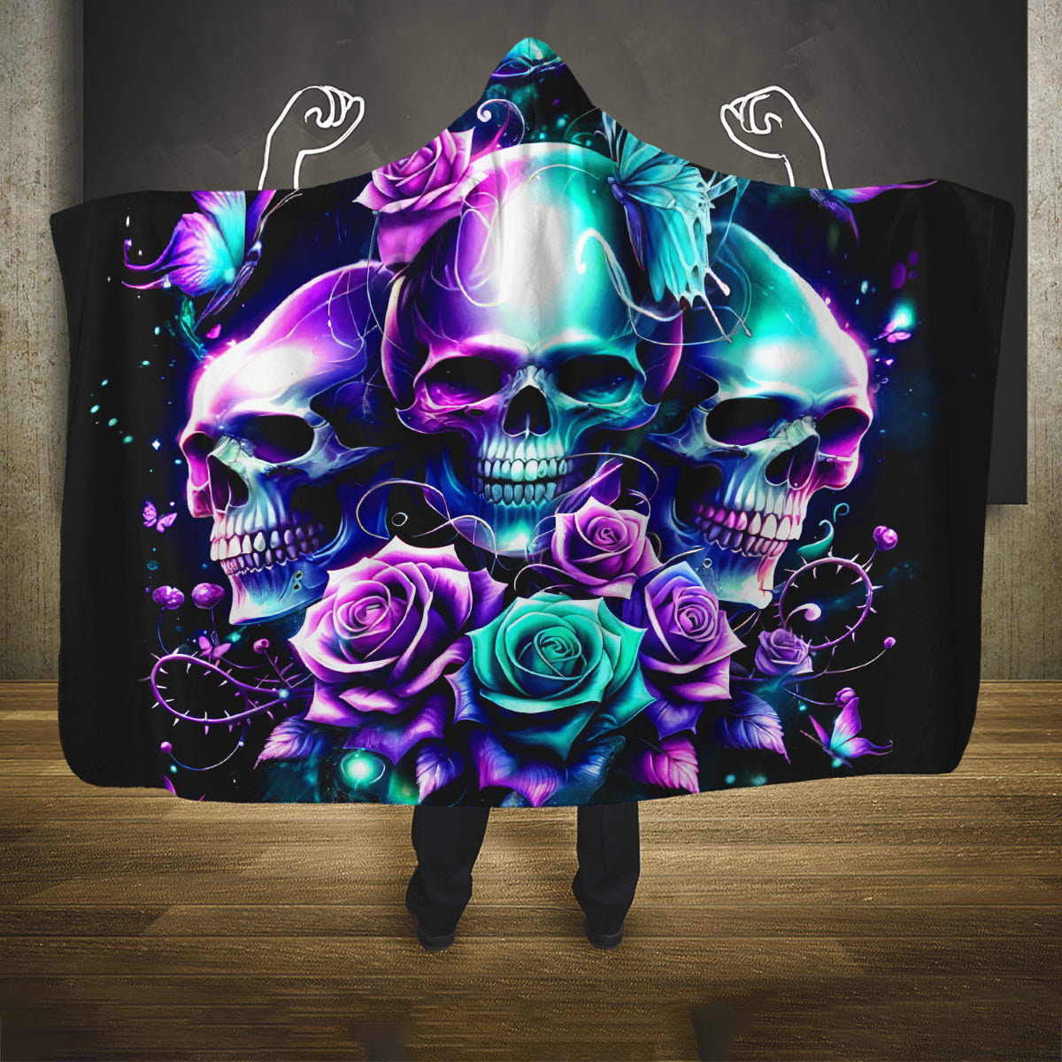 Rose Skull Hooded Blanket Stuck Between IDK IDC And IDGAF