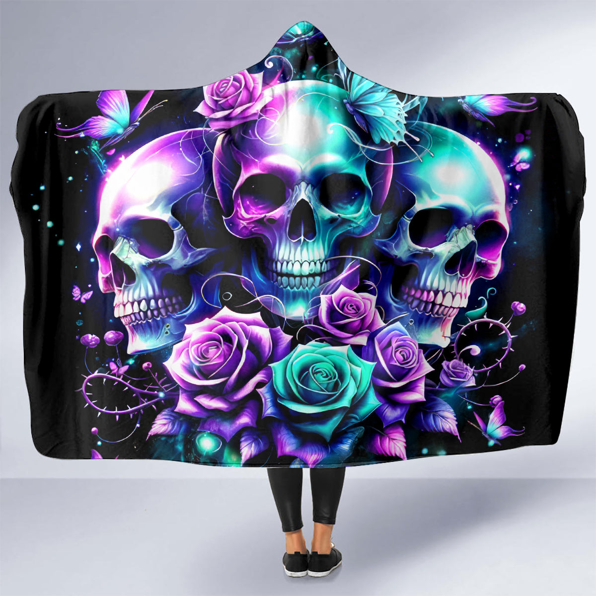 Rose Skull Hooded Blanket Stuck Between IDK IDC And IDGAF