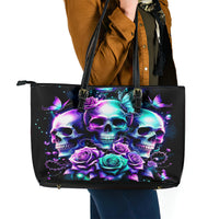 Rose Skull Leather Tote Bag Stuck Between IDK IDC And IDGAF - Wonder Print Shop