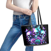 Rose Skull Leather Tote Bag Stuck Between IDK IDC And IDGAF - Wonder Print Shop