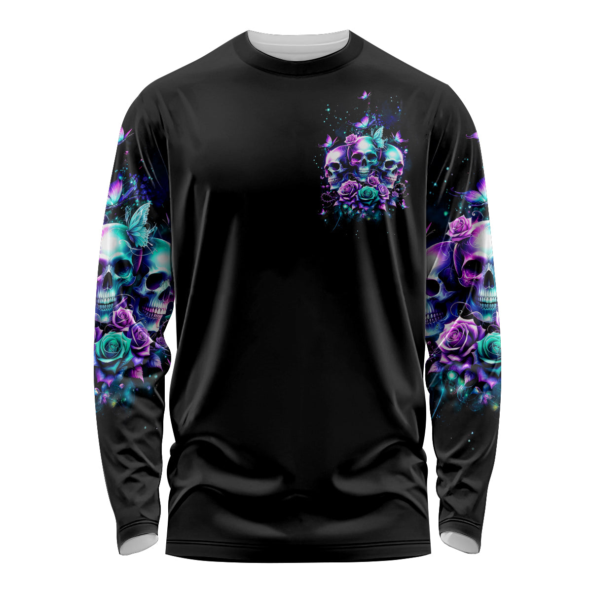 Rose Skull Long Sleeve Shirt Stuck Between IDK IDC And IDGAF - Wonder Print Shop