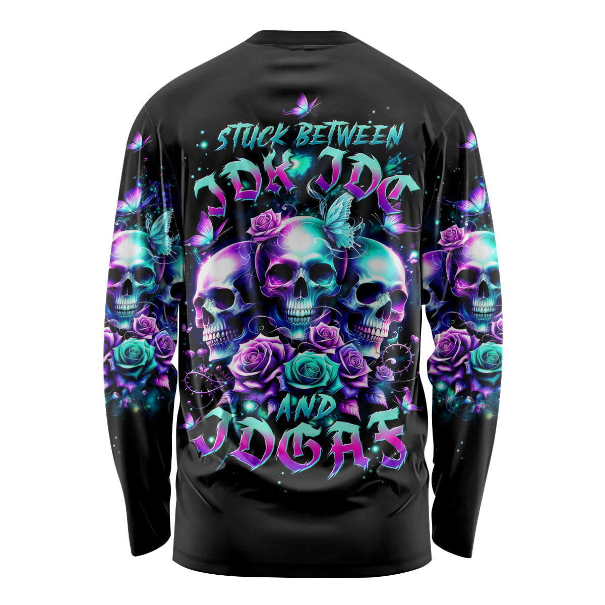 Rose Skull Long Sleeve Shirt Stuck Between IDK IDC And IDGAF - Wonder Print Shop