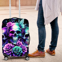 Rose Skull Luggage Cover Stuck Between IDK IDC And IDGAF - Wonder Print Shop