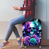 Rose Skull Luggage Cover Stuck Between IDK IDC And IDGAF - Wonder Print Shop