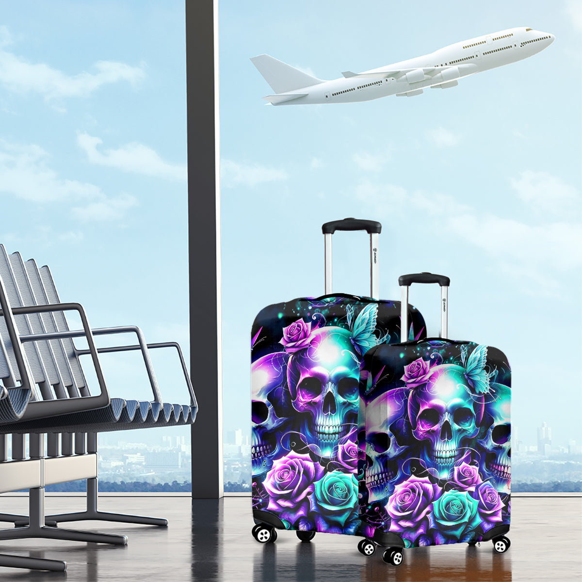 Rose Skull Luggage Cover Stuck Between IDK IDC And IDGAF - Wonder Print Shop