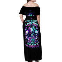 Rose Skull Off Shoulder Maxi Dress Stuck Between IDK IDC And IDGAF - Wonder Print Shop