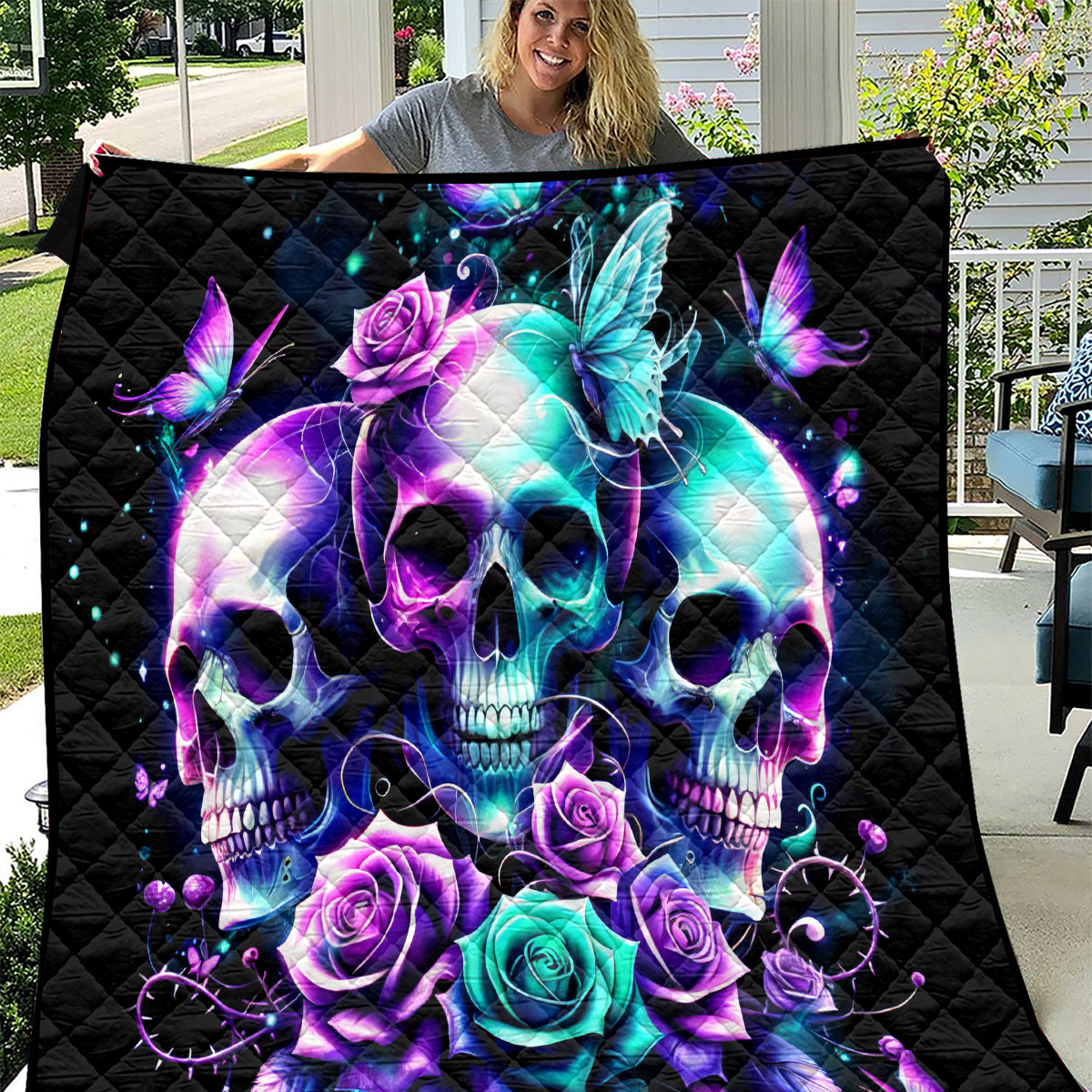 Rose Skull Quilt Stuck Between IDK IDC And IDGAF - Wonder Print Shop
