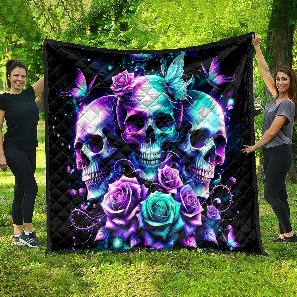 Rose Skull Quilt Stuck Between IDK IDC And IDGAF - Wonder Print Shop
