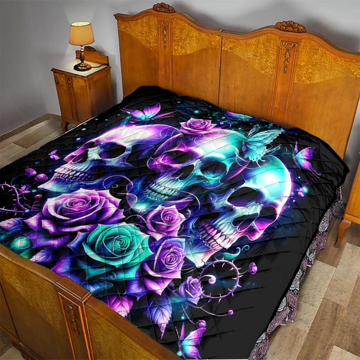 Rose Skull Quilt Stuck Between IDK IDC And IDGAF - Wonder Print Shop