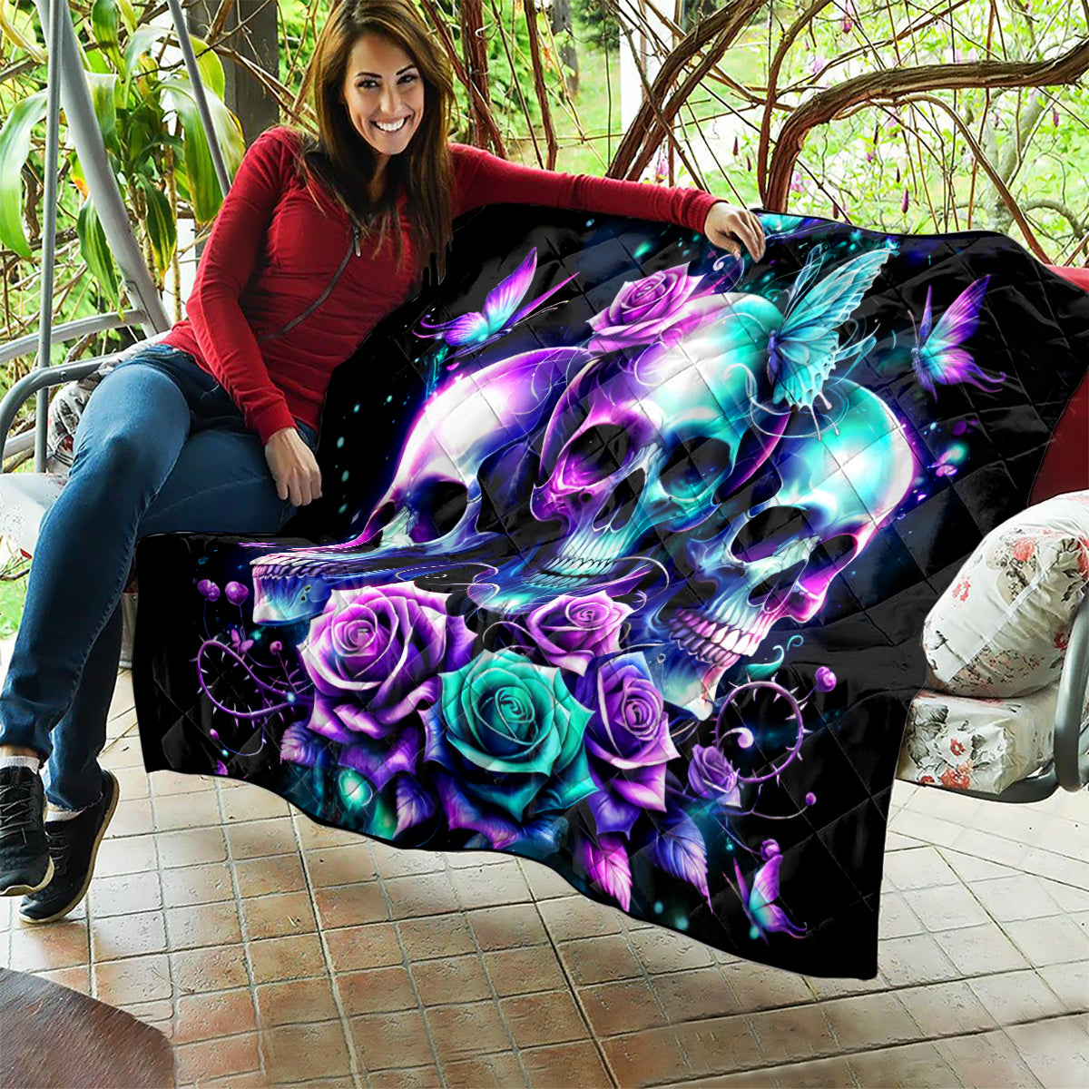 Rose Skull Quilt Stuck Between IDK IDC And IDGAF - Wonder Print Shop