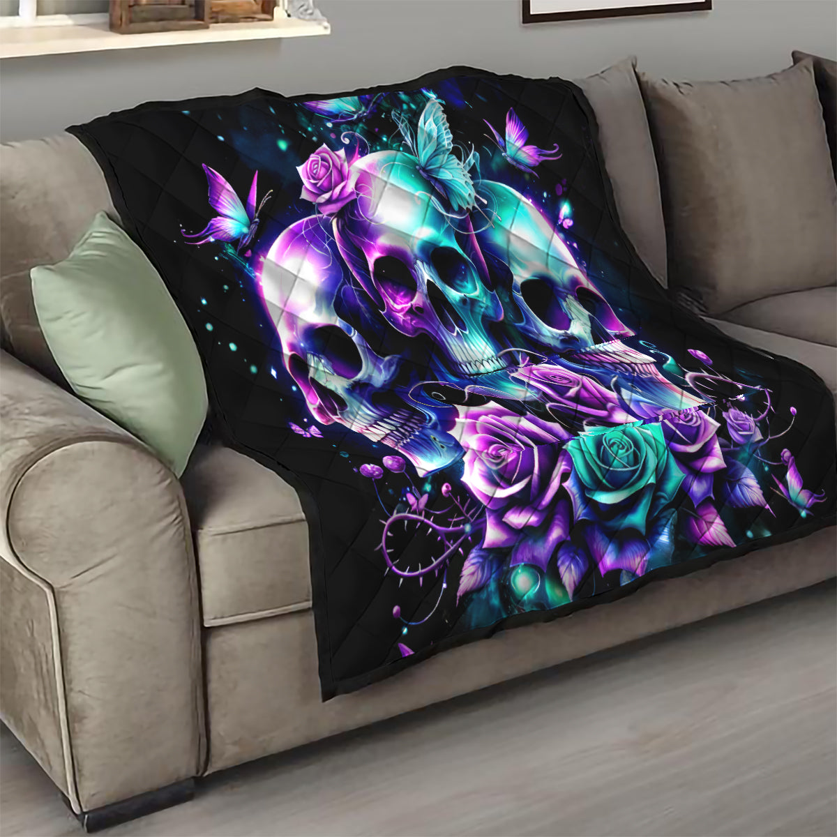 Rose Skull Quilt Stuck Between IDK IDC And IDGAF - Wonder Print Shop