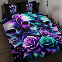 Rose Skull Quilt Bed Set Stuck Between IDK IDC And IDGAF - Wonder Print Shop