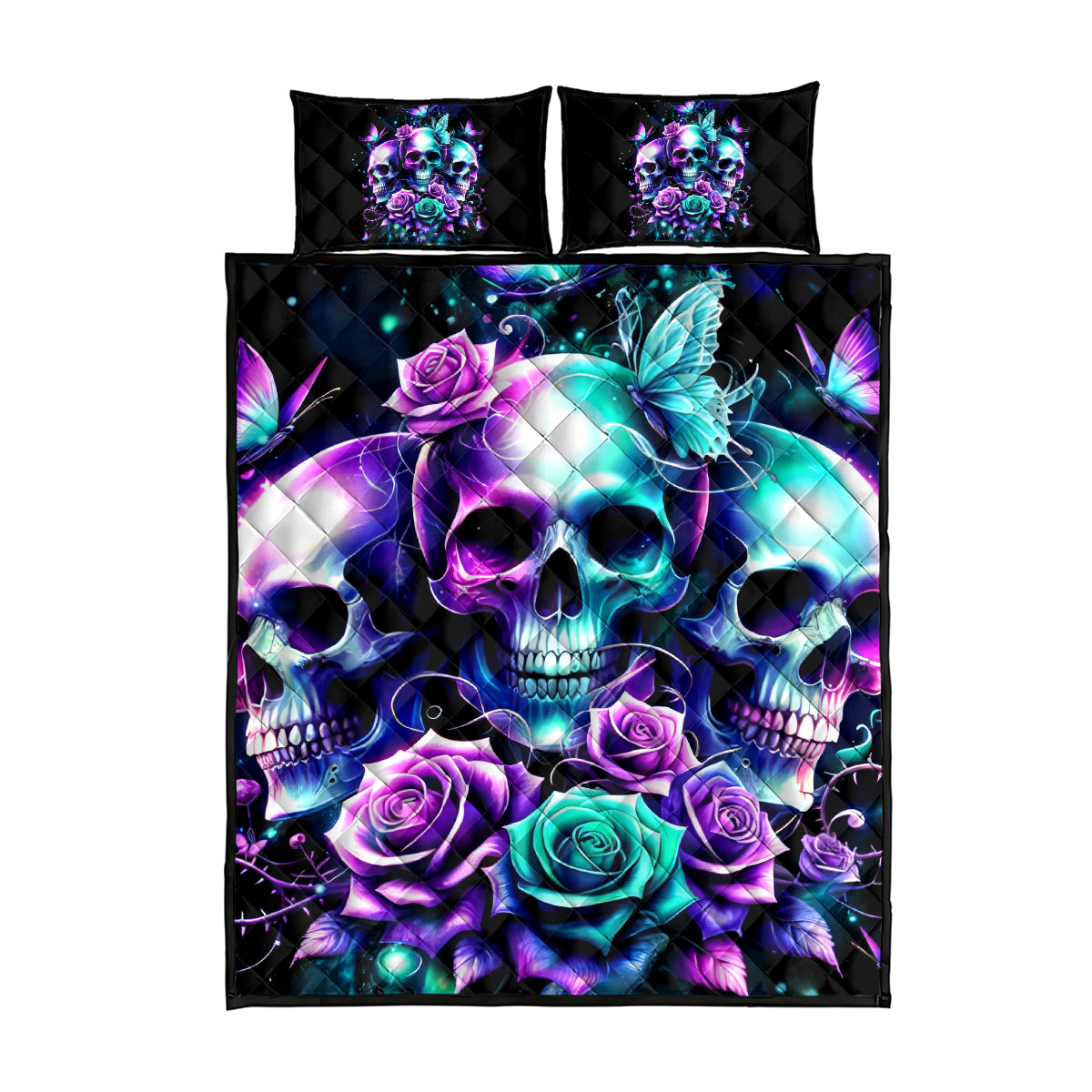 Rose Skull Quilt Bed Set Stuck Between IDK IDC And IDGAF - Wonder Print Shop