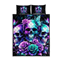 Rose Skull Quilt Bed Set Stuck Between IDK IDC And IDGAF - Wonder Print Shop