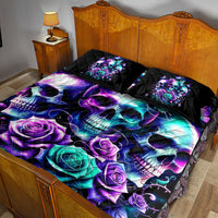 Rose Skull Quilt Bed Set Stuck Between IDK IDC And IDGAF - Wonder Print Shop