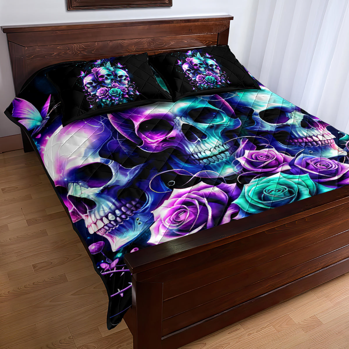 Rose Skull Quilt Bed Set Stuck Between IDK IDC And IDGAF - Wonder Print Shop