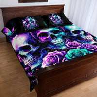 Rose Skull Quilt Bed Set Stuck Between IDK IDC And IDGAF - Wonder Print Shop