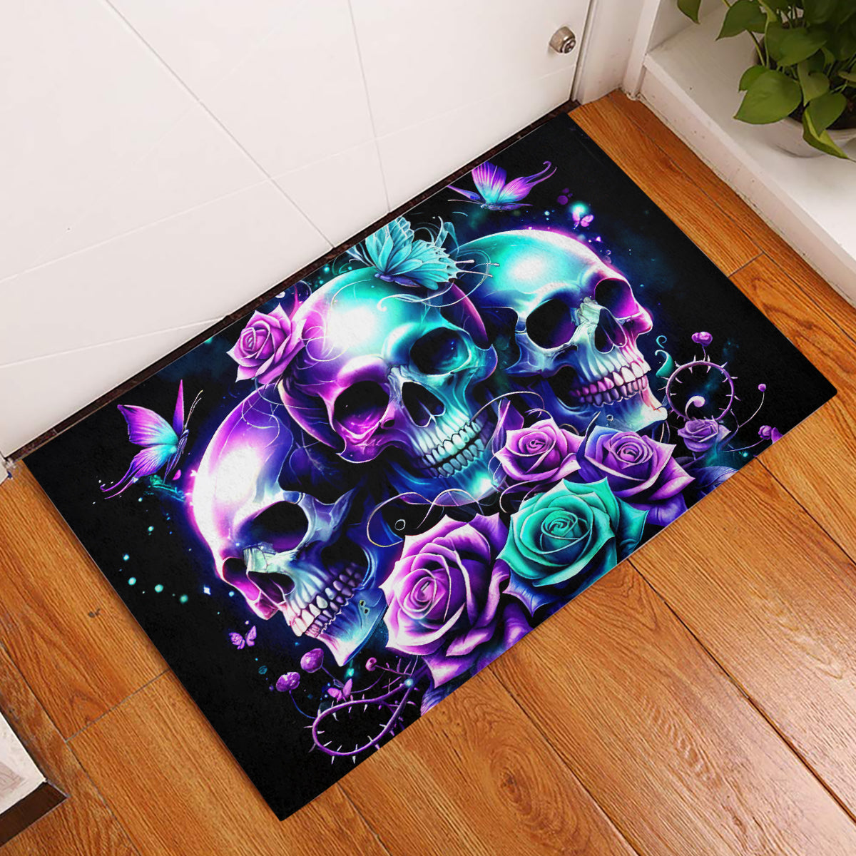 Rose Skull Rubber Doormat Stuck Between IDK IDC And IDGAF - Wonder Print Shop