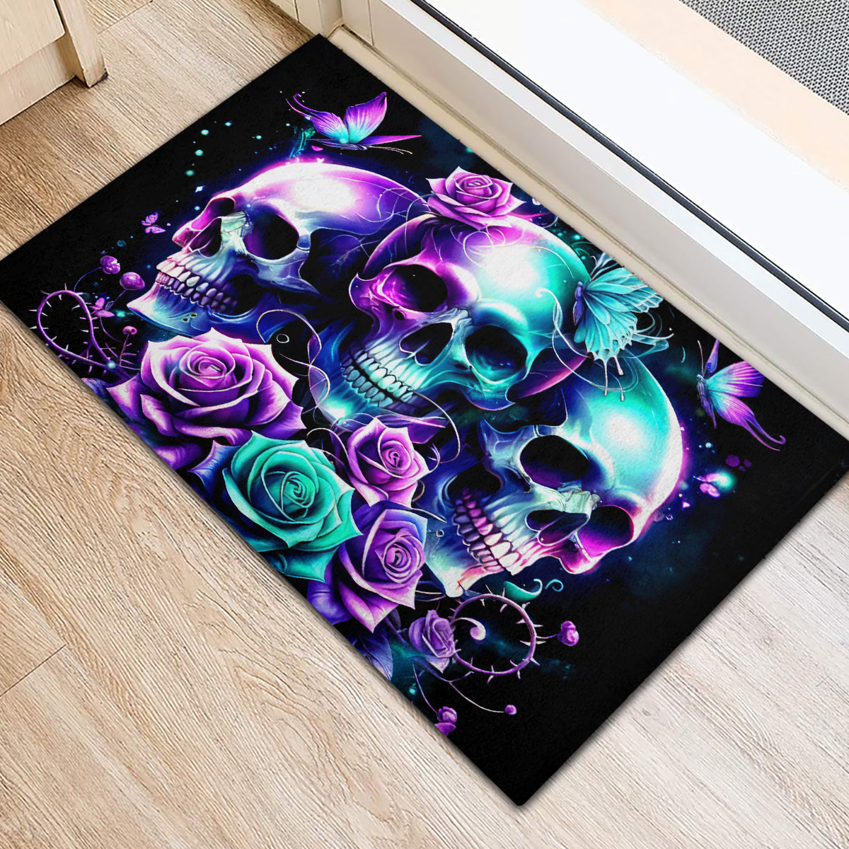 Rose Skull Rubber Doormat Stuck Between IDK IDC And IDGAF - Wonder Print Shop