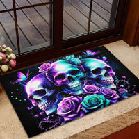 Rose Skull Rubber Doormat Stuck Between IDK IDC And IDGAF - Wonder Print Shop