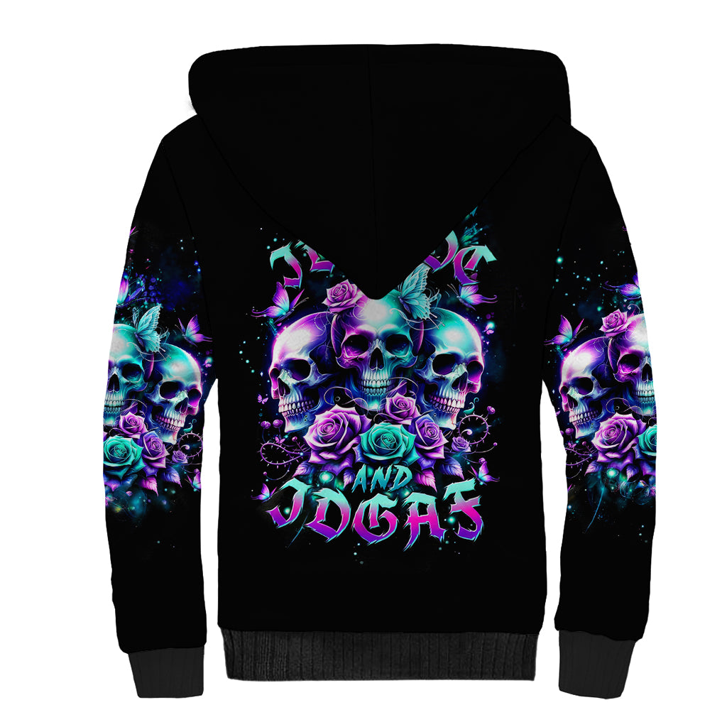 Rose Skull Sherpa Hoodie Stuck Between IDK IDC And IDGAF - Wonder Print Shop