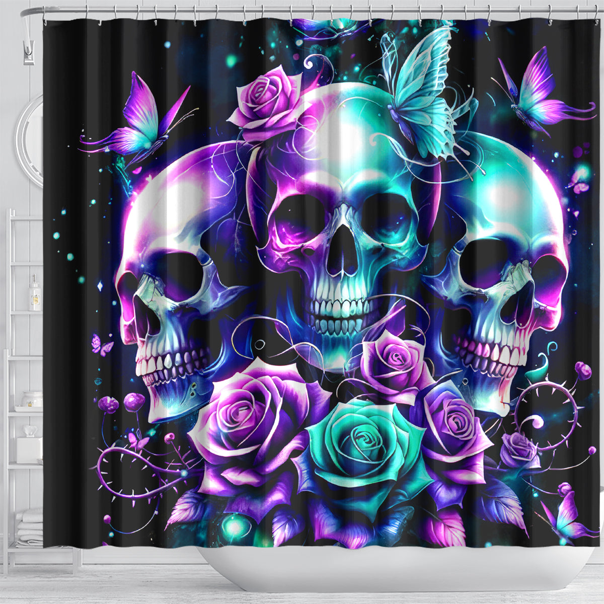 Rose Skull Shower Curtain Stuck Between IDK IDC And IDGAF